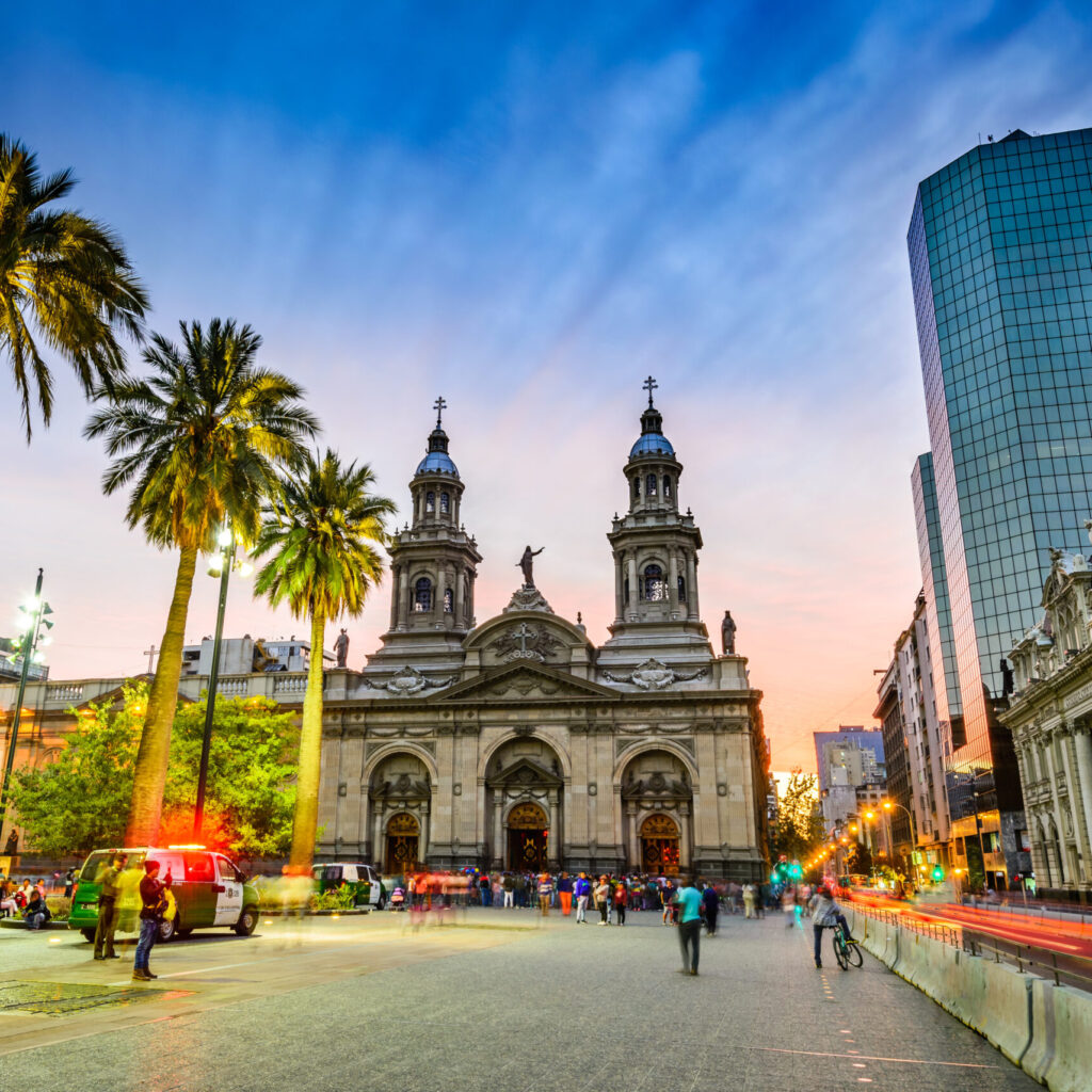 SANTIAGO DE CHILE, CHILE - 15 APRIL 2017: Plaza de Armas, main square of Chile capital city, Santiago.